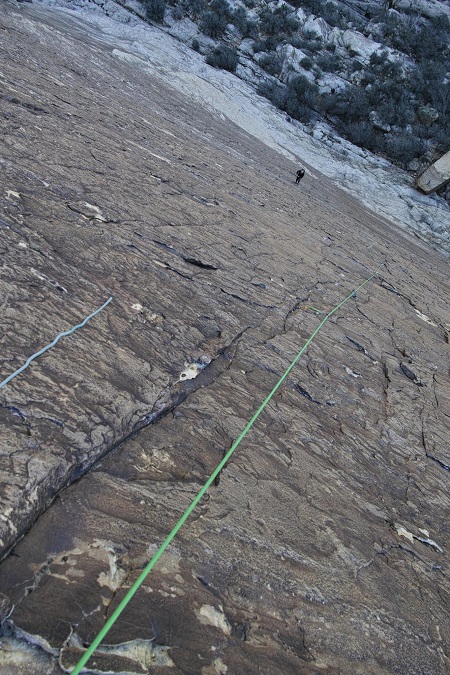 Photo: Looking down one of the big runouts on Sandstone Samurai