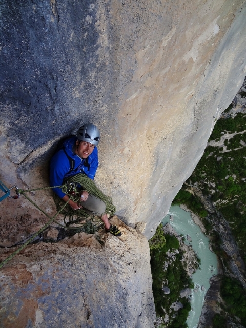Photo: Robin hanging out at the final belay of L'Eperon Sublime