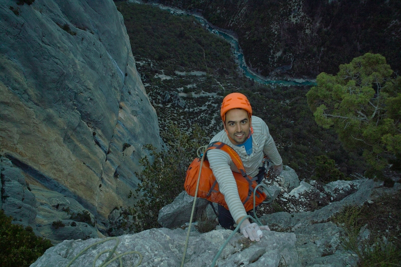 Photo: Andrew sumitting \'Via Mathis\' in fading light